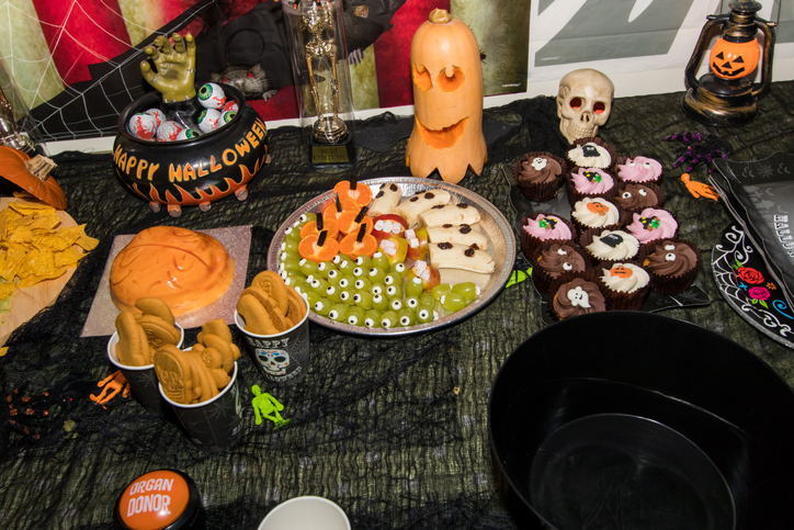 Perfect snack buffet for a Halloween mystery party.