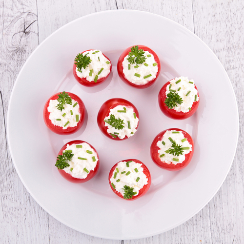 Cherry tomato bites for a murder mystery party