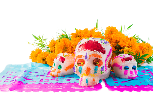 Sugar skull centerpieces for a Mexican fiesta murder mystery