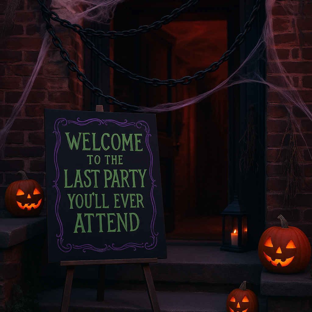 Halloween murder mystery party entrance. The entrance of a Halloween murder mystery party by My Mystery Party